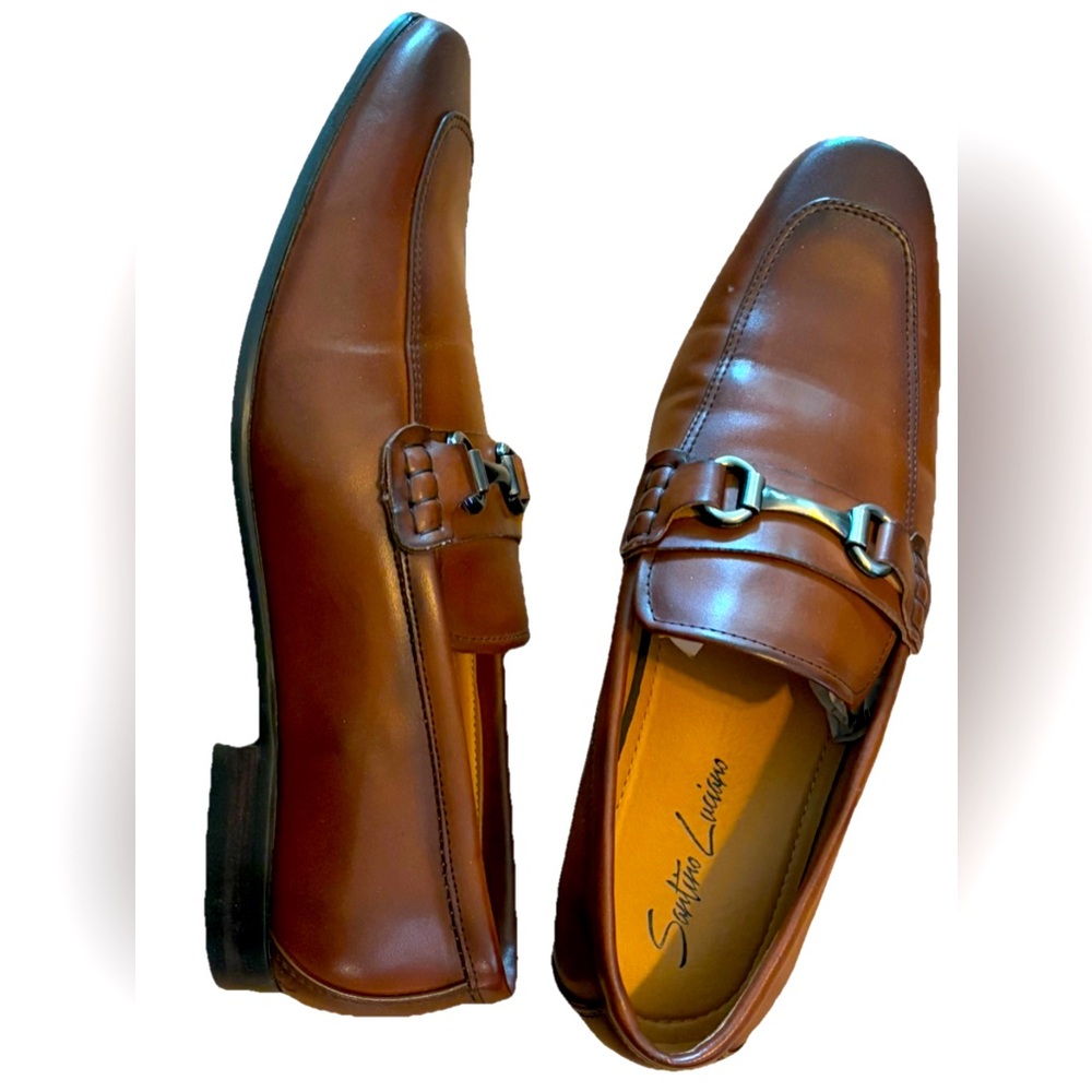 Men’s Cognac Dress Shoes Size 8.5 Santino Luciano Slip on Shoes Buckle C-421